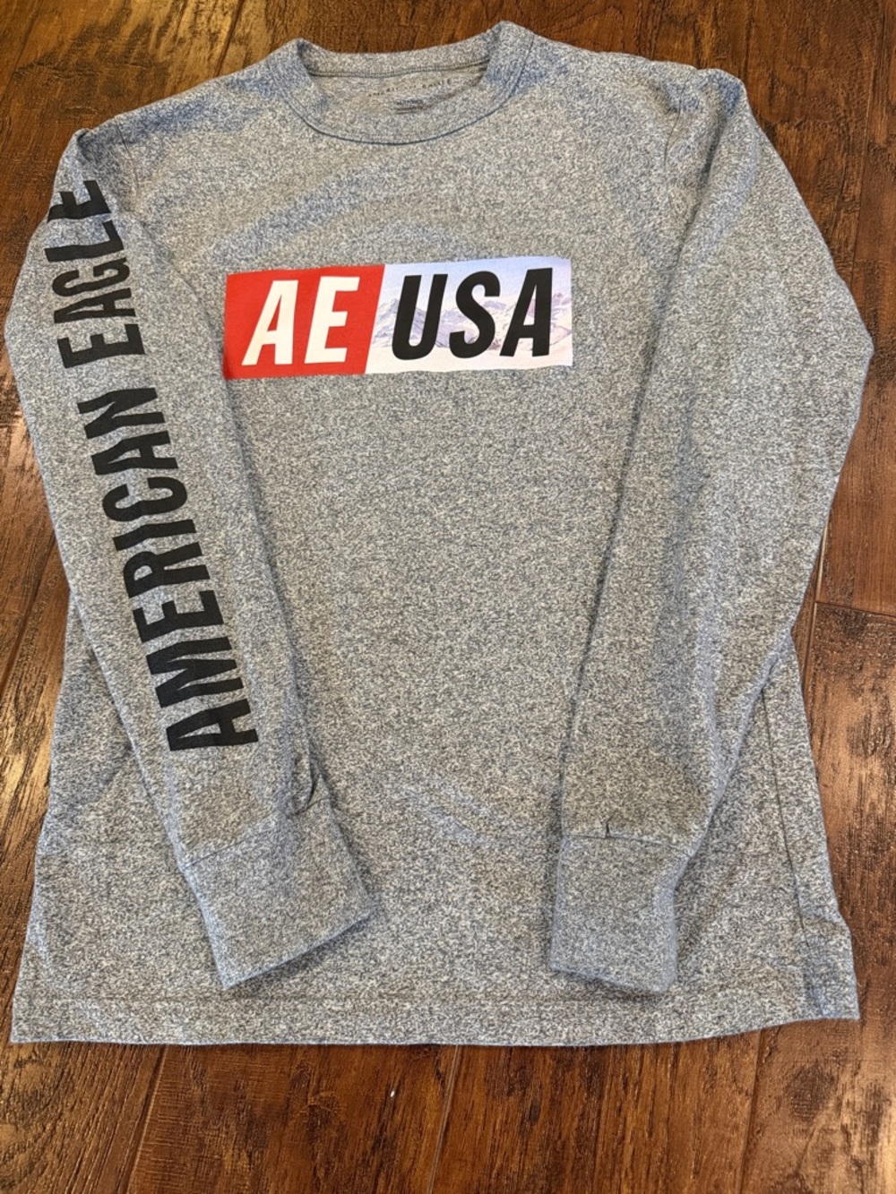 American Eagle Outfitters Men’s Gray AE USA Graphic Long Sleeve Thick T-shirt